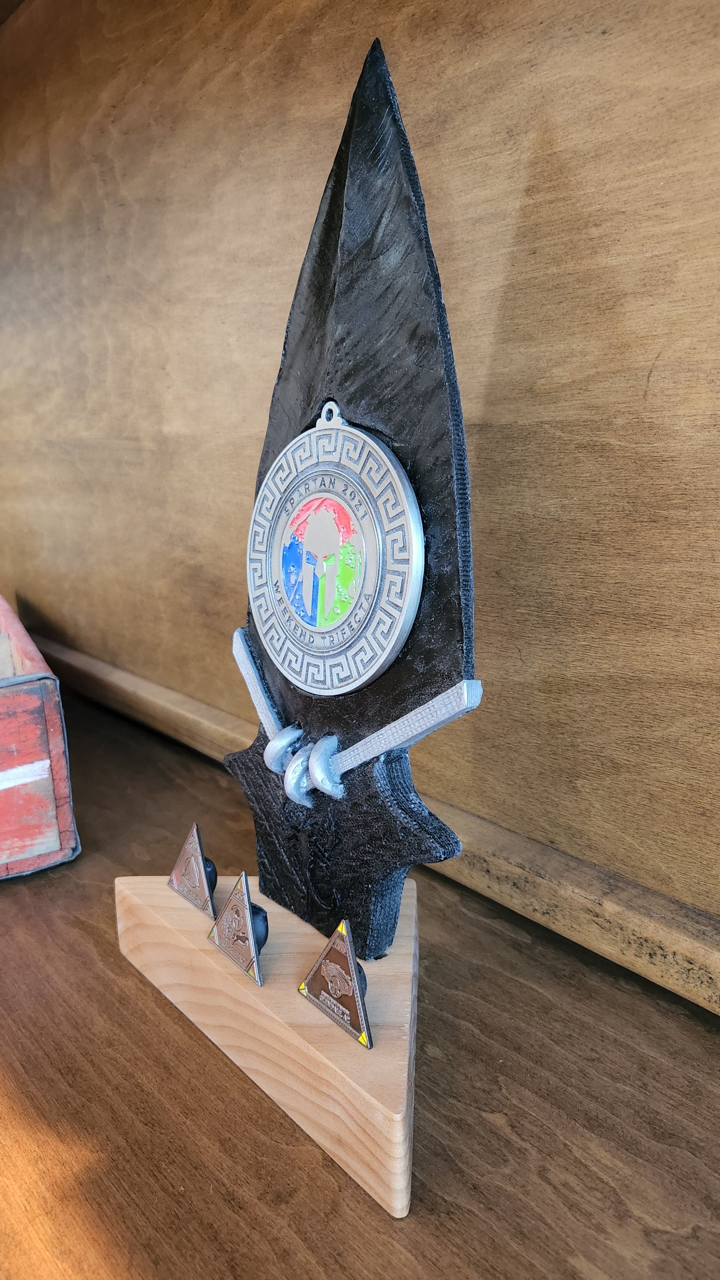 Spartan Race Trifecta Spear medal holder for Desk version Finisher medal OCR medal display DEKA FIT Spartan Trail Hurricane Heat