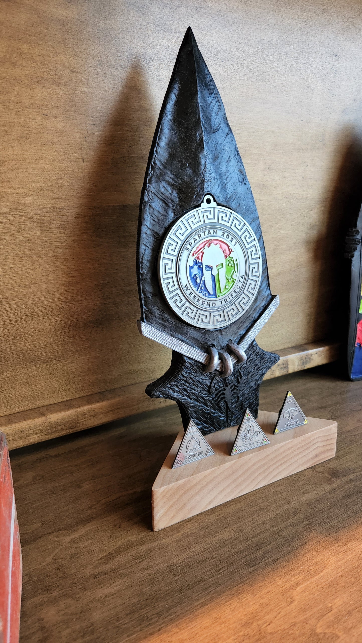 Spartan Race Trifecta Spear medal holder for Desk version Finisher medal OCR medal display DEKA FIT Spartan Trail Hurricane Heat
