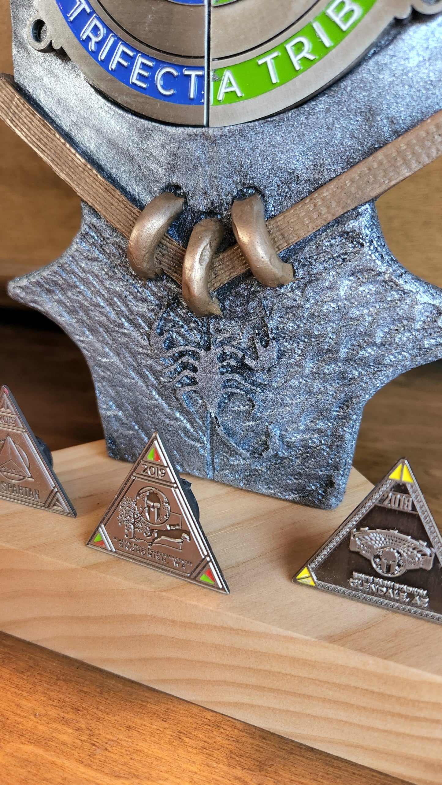 Spartan Race Trifecta Spear medal holder for Desk version Finisher medal OCR medal display DEKA FIT Spartan Trail Hurricane Heat