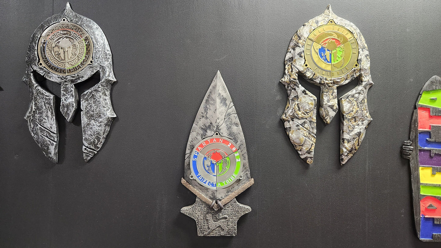 Spartan Race 2023 Leopard design Spear Trifecta Medal display