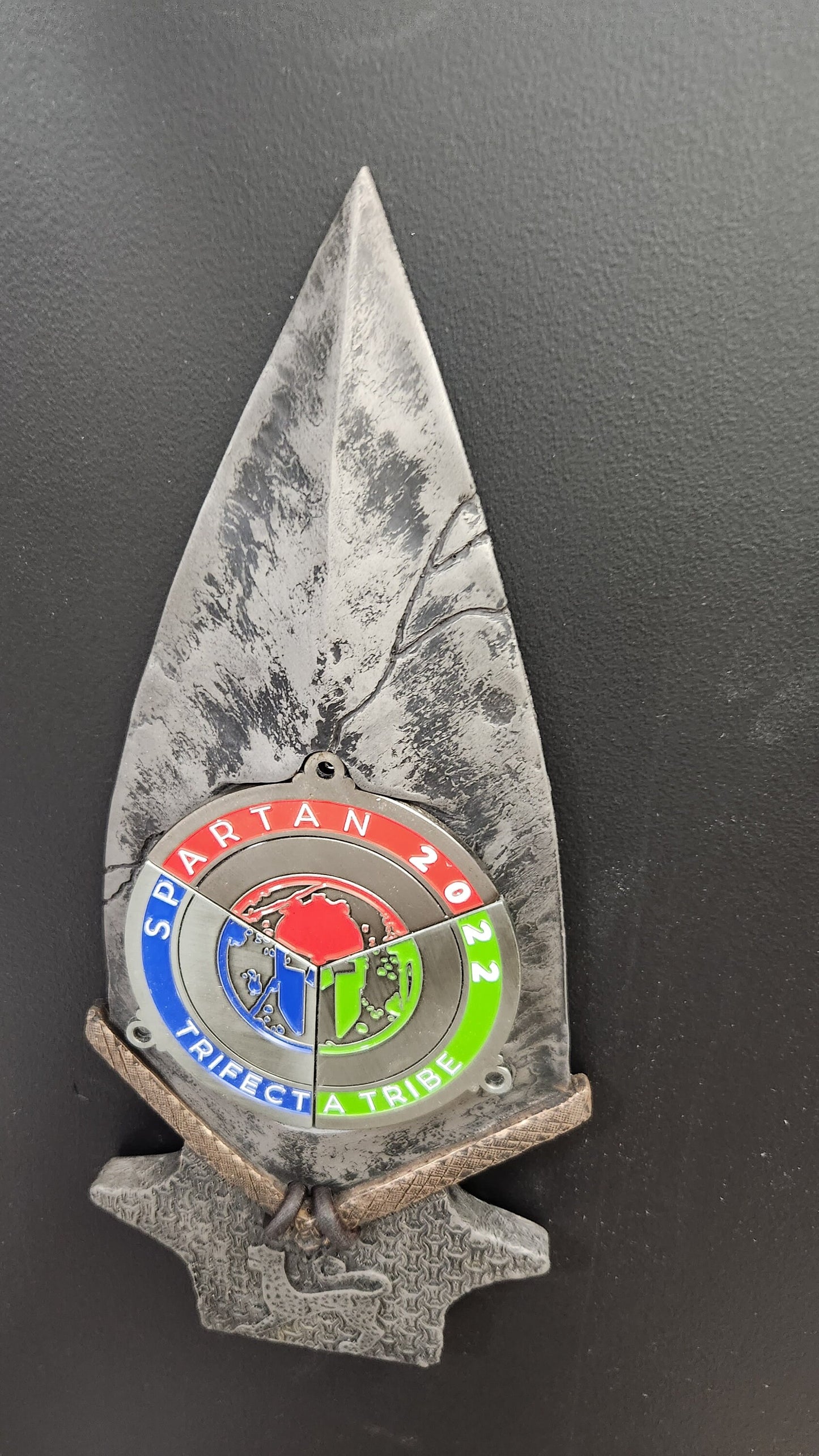 Spartan Race 2023 Leopard design Spear Trifecta Medal display