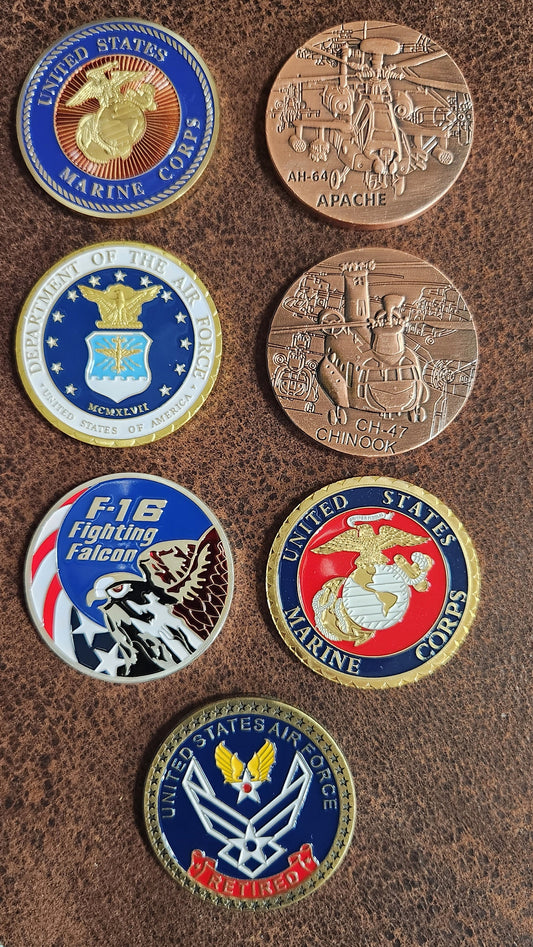 Military and first responder challenge coin, from USMC, USAF, USN, and all other branches