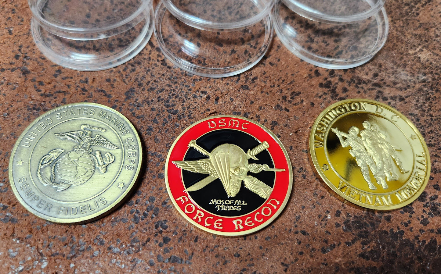 Military and first responder challenge coin, from USMC, USAF, USN, and all other branches